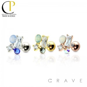 4 STONE OPAL CZ 316L SURGICAL STEEL CARTILAGE BARBELL